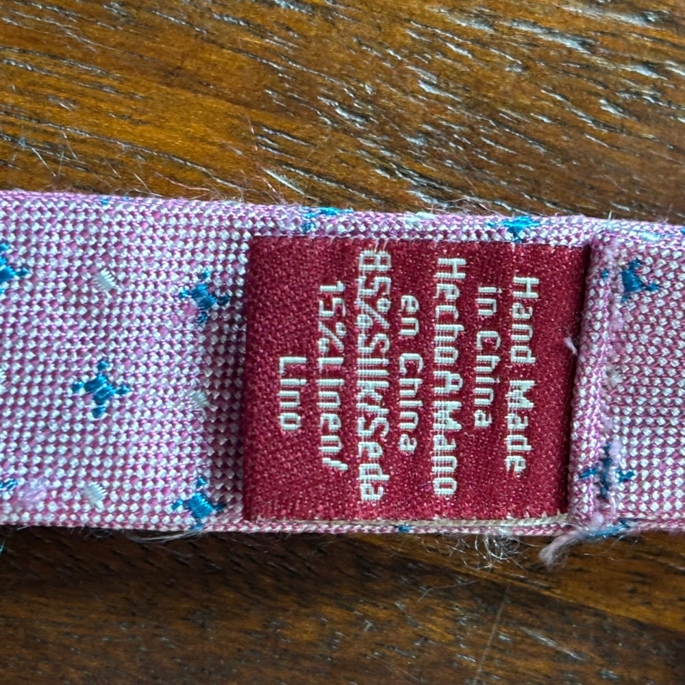 Original Penguin Mens Pink Silk Linen Geometric Self Tie Bow Tie Adjustable - Picture 4 of 8